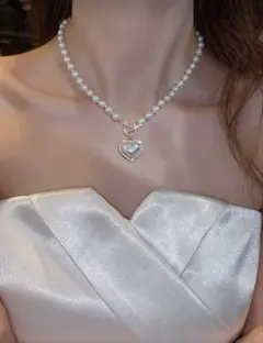 パールビーズ ハート型ネックレス