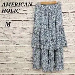 アメリカンホリック 【M】 ティアードエスニックプリントスカート ブルー