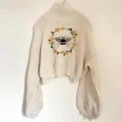 ロムウェ 刺繍 ニット ハイネックバルーン袖 S ドロップショルダー カジュアルのサムネイル