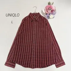 【ユニクロ】メンズ　チェック柄　フランネルシャツ　長袖シャツ　厚手　ボタンダウン
