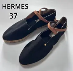 エルメス　シューズ　37 レザーベルト　キャンバス　黒のサムネイル