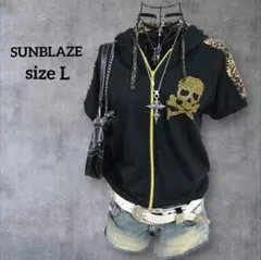 y2k ギャル SUNBLAZE 半袖 パーカー レオパード柄 スカル スタッズのサムネイル