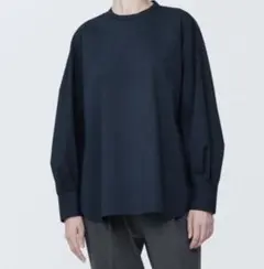 無印良品 婦人 シワになりにくい ブロードスタンドカラー長袖ブラウス　ネイビーL