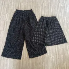 黒に白のドット柄キッズワイドパンツ 120 150