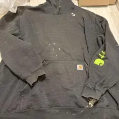 Carhartt パーカー グレー 袖ロゴ　刺繍　2xl ペイント　フェードのサムネイル