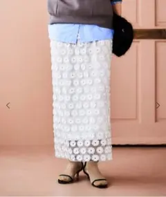 【極美品・ルクールブラン】シアーモチーフレーススカート