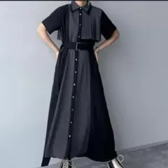 美品】HARE アソートプリーツワンピース ブルー ベロア ベルト付き