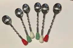 昭和レトロ　シュガースプーン３色　６本まとめて　ねじねじスプーン