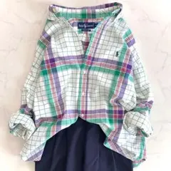 ラルフローレン 長袖コットンチェックシャツ 大きめサイズ M~ ホワイト 男女
