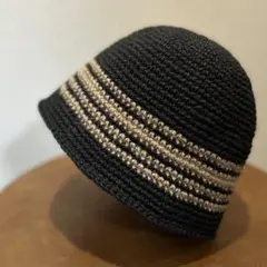 クラッシャーハット　クロシェハット　バケットハット　麻　ジュート　ブラック　黒