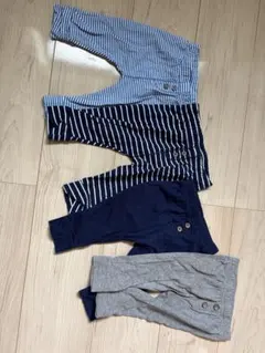 ストライプ ボタン付きパンツ 4枚セット 3-6M