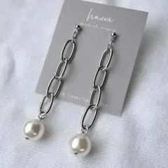 #369-2 スワロフスキーパール10ミリ　チェーンピアス／イヤリング変更可能