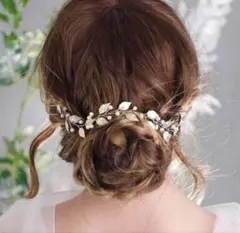ヘッドドレス ウェディング ゴールド リーフ パール 髪飾り 結婚式 前撮り和装