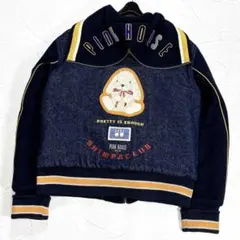 希少美品✨ピンクハウス　中綿ブルゾン　うさぎ　ロゴ刺繍　ワッペン　フード　日本製