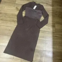 GU 2ピース　ビスチェセットワンピース　ブラウン　M