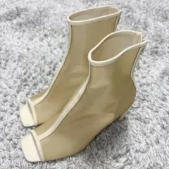 SNIDELスナイデル オープントゥ メッシュショートブーツ ベージュ