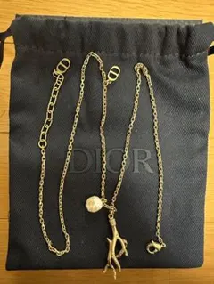 Dior 珊瑚コーラルペンダントネックレス ホワイトパール・ホワイト クリスタル