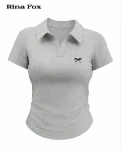 SHEIN Rina Fox リボンプリント 半袖ポロシャツ