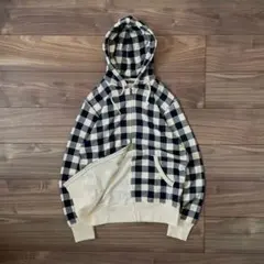 【美品】OLD UNIQLO ダブルジップ スウェットパーカーM チェック 短丈