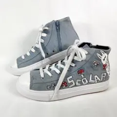 ScoLar ラビル刺繍スニーカー サイドジップ デニム L