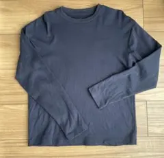 無印　スムース編みクルーネック長袖Ｔシャツ　婦人Ｓ・ネイビー