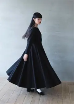 【foufou】 long sleeve blackflare onepiece