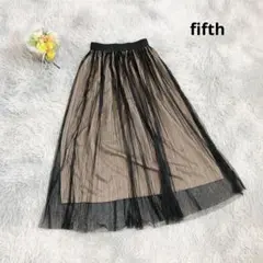 【フィフス】ロングチュールスカート 透け感 黒 ベージュ ミモレ丈