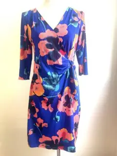 花柄 七分袖 ラップワンピース ひざ丈