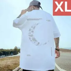 ムーンTシャツ（ホワイトXLサイズ)半袖トップス春夏秋プリント洋服ｍ0040