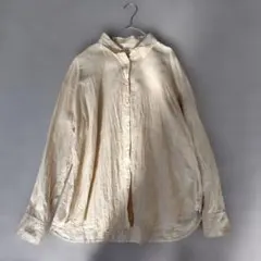 ユニクロ プレミアムリネンシャツ 長袖 L ストライプ イエロー美品 麻100%