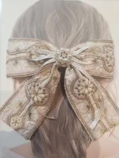 ビッグサイズ　インド刺繍リボン　バレッタ