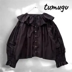 【tumugu つむぐ】コットン 2wayフリルブラウス ボリューム袖ピンタックのサムネイル