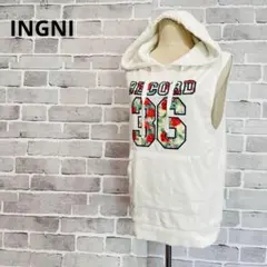 INGNIノースリーブパーカー花柄刺繍ロゴ白フード付タンクトップ B895のサムネイル