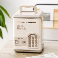 3COINS 電子貯金箱 ベージュ 自動カウント おしゃれ ATM