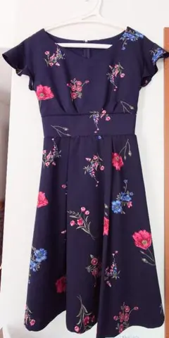 プロポーションボディドレッシング　ボタニカルプリントワンピース　ネイビー　花柄