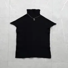 【極美品✨】 (T)プリーツプリーズ ハイネック 半袖シャツ ブラックのサムネイル