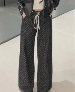 ブラックドットワイドパンツ S