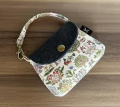 バッグ型　ミニポーチ　アールヌーヴォーフォレスト　ピンク　ハンドメイド