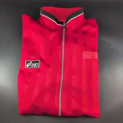 【2/2】asics アシックス ジャージジャケット レッド ストライプ柄のサムネイル