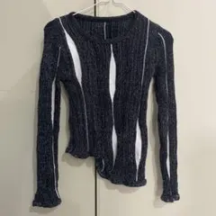 美品　個性的　ストライプ　長袖ニットy2k ダークコア　グランジ　インポート