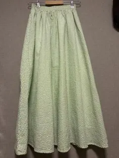 グリーン ギンガムチェック柄 ロングスカート
