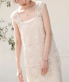 Bab バブ クロシェロングワンピース Mサイズ ホワイト系 アイボリー