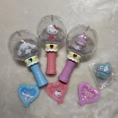 サンリオ　ふわふわフロッキードール+カプセルステッキ　キティ　マイメロ　シナモン