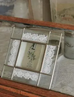 アンティーク ルルドの泉のマリア 写真絵 セルロイド手描きカード 二重ガラス額装