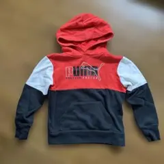 PUMA フード付きパーカー レッド/ネイビー 130cm