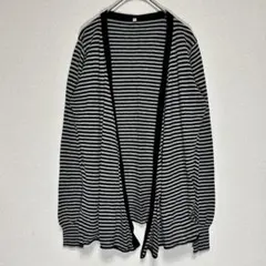 (長袖カーディガン )ボーダー ブラック✖️グレーオープンフロント　L