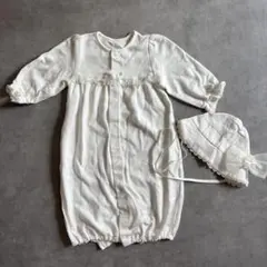 ベビー セレモニードレス＆帽子セット 白 レース 新生児 お宮参り 退院着