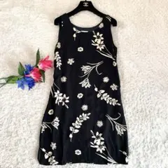 【極美品♪】ローラアシュレイ ワンピース 花柄 Lサイズ ブラック 春夏