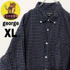 USA古着 GEORGE ネルシャツ　XL ネイビー　イエロー　チェック