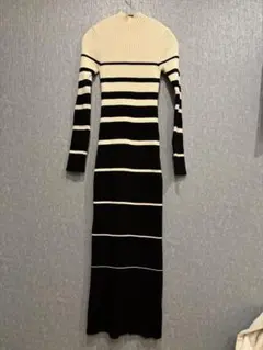 ZARA ストライプリブニットワンピース ロング　タイト